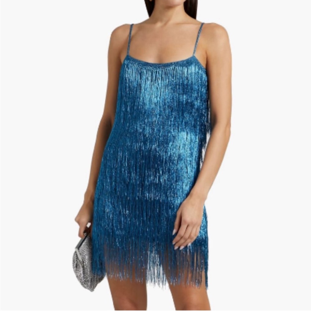 Rachel Zoe Della Fringe Mini Dress - Metallic Blue